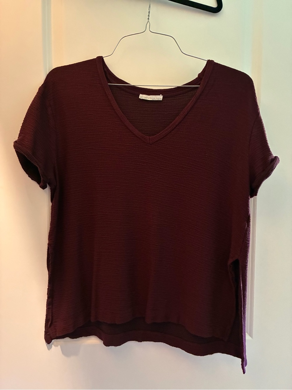 Zara Women's V-Neck Short Sleeve Top - Deep Burgundy